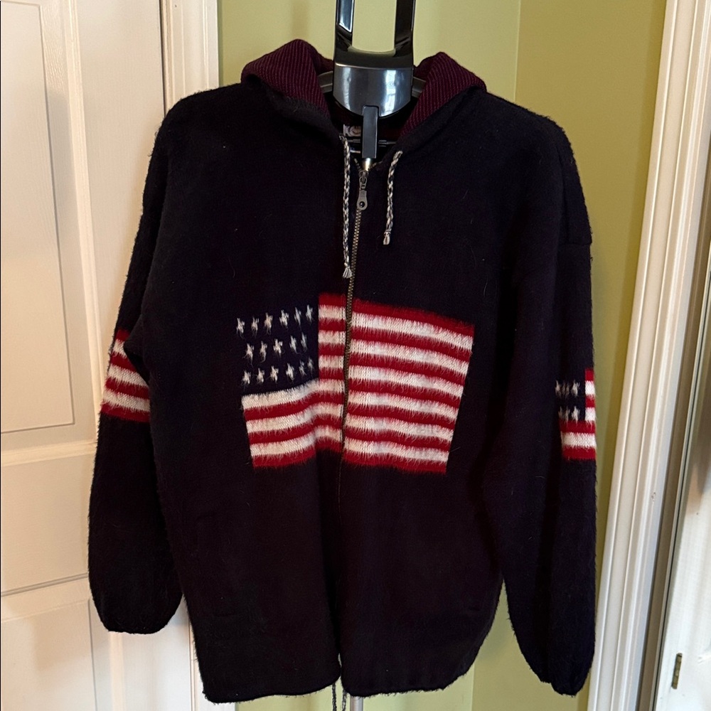Stylish Black Bomber Jacket with Flag Accents